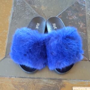 H2K Faux Fur Royal Blue Slides